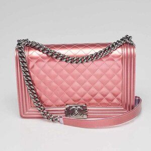 Chanel Pink Quilted Patent Leather New Medium Boy Bag